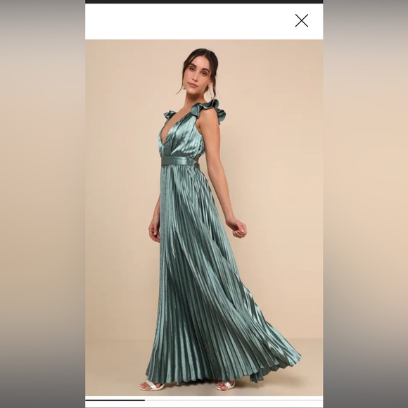 Lulus Dresses & Skirts - Lulus Exceptional Drama Sage Green Satin Lace-Up Pleated Maxi Dress -M